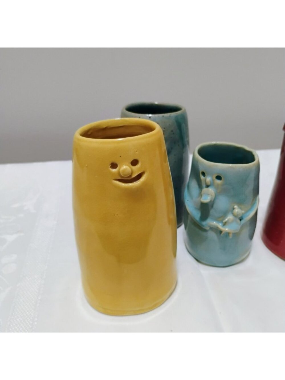 Set of 4 Vintage Studio Art Pottery Character Face Vases, Signed Whimsical Decor - Picture 9 of 13